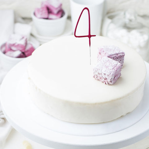 Set of 1 - Number 4 Pink Shiny Wedding Sparkler Candles (17cm)
